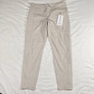 Athleta Delancey Textured Moto Leggings Womens Size L Beige Pants Zip Ankles NWT
